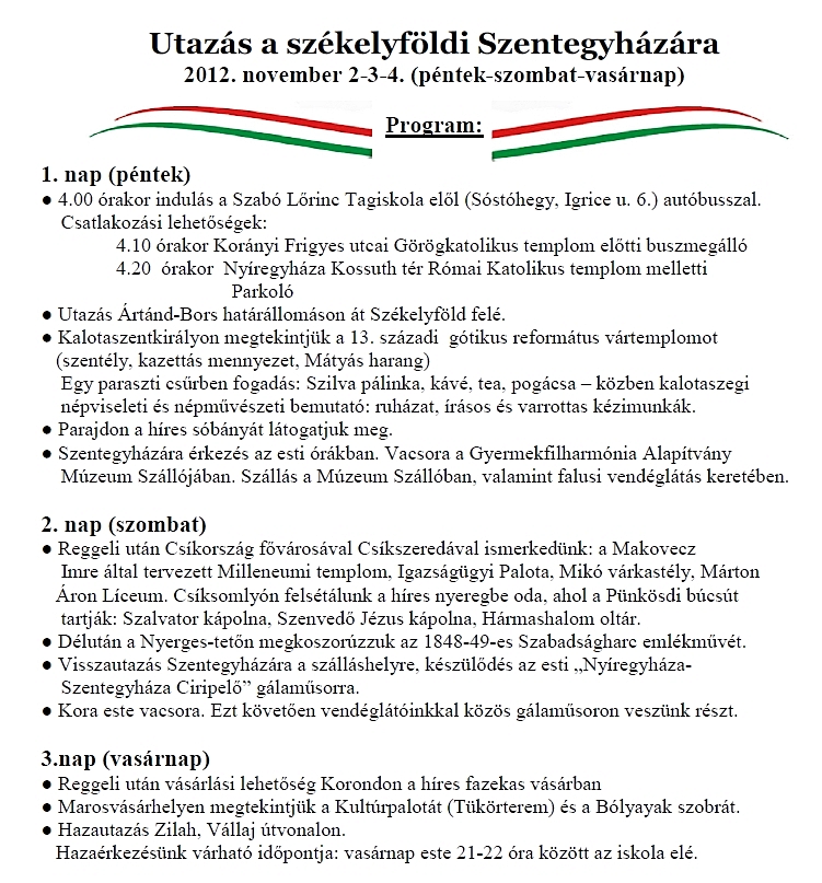 Utazásunk programja 2012.11.02-03-04